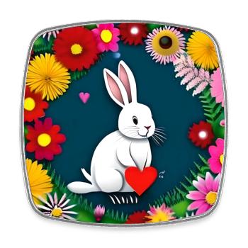 Le lapin de Pâques tient le motif floral du cœur - Magnet carré - blanc - Devant