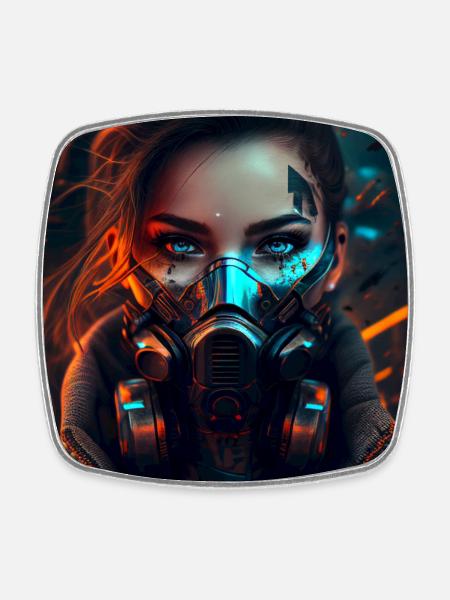 Sci-Fi woman with mask - Square fridge magnet - white
