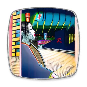 Geisha in the city - Square fridge magnet - white - Front