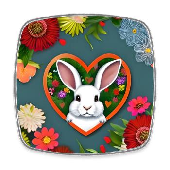 Osterhase im Herz Herzen Blumen - Viereckiger Kühlschrankmagnet - Weiß - Vorne