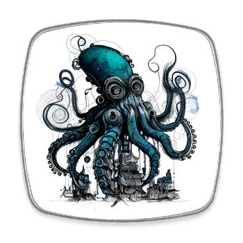 Steampunk Riesenkraken über kleinem Dorf - Viereckiger Kühlschrankmagnet - Weiß - Vorne