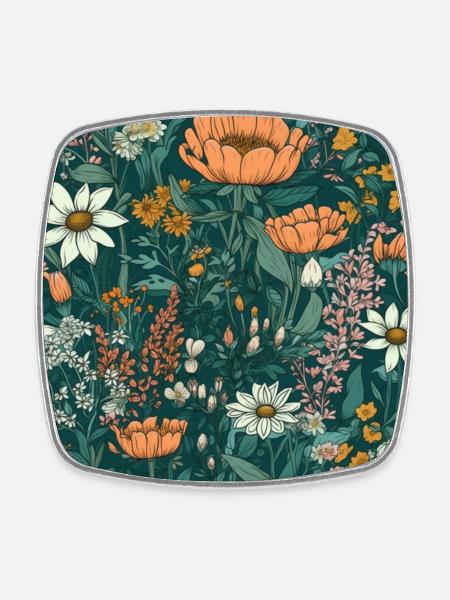 Motif floral Motif de fleur florale Cadeau de fleur - Magnet carré - blanc