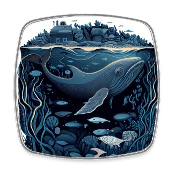 Baleine nageant sous une ville - Magnet carré - blanc - Devant