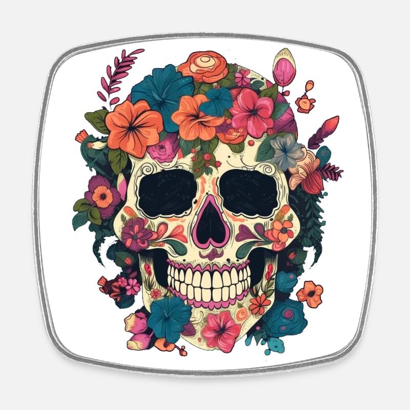 Skull composed of flower - Square fridge magnet - white