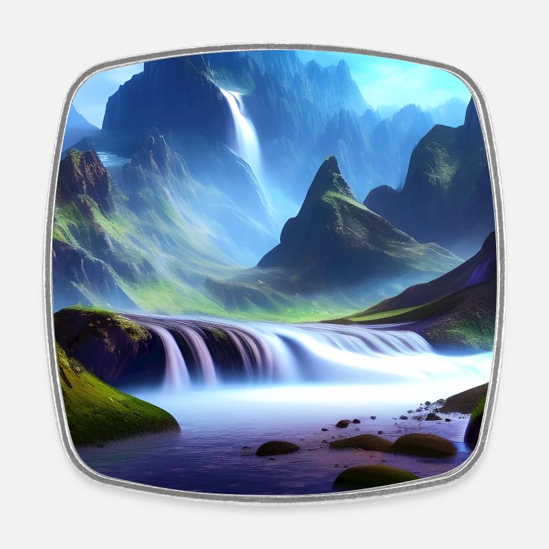 Waterfall and Berge_01 - Square fridge magnet - white