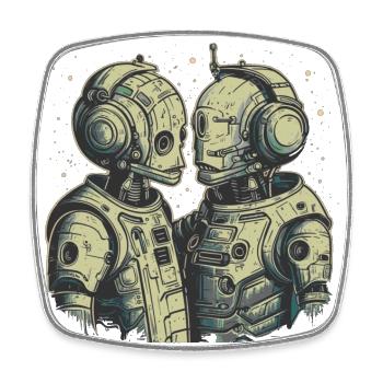 Deux cyborgs amoureux - Love is love - Magnet carré - blanc - Devant