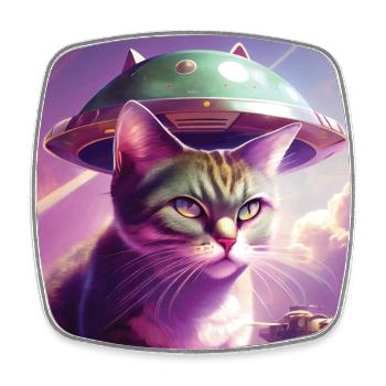 Katze Außerirdische Raumschiff - Viereckiger Kühlschrankmagnet - Weiß - Vorne