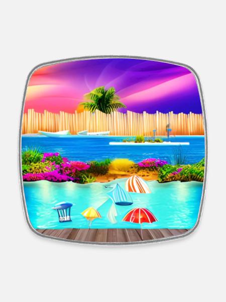 sunny vacation at sea side - Square fridge magnet - white