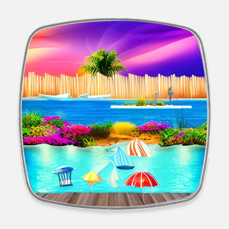 sunny vacation at sea side - Square fridge magnet - white