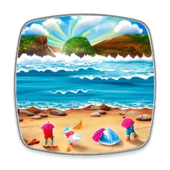 children playing at sea shore - Square fridge magnet - white - Front