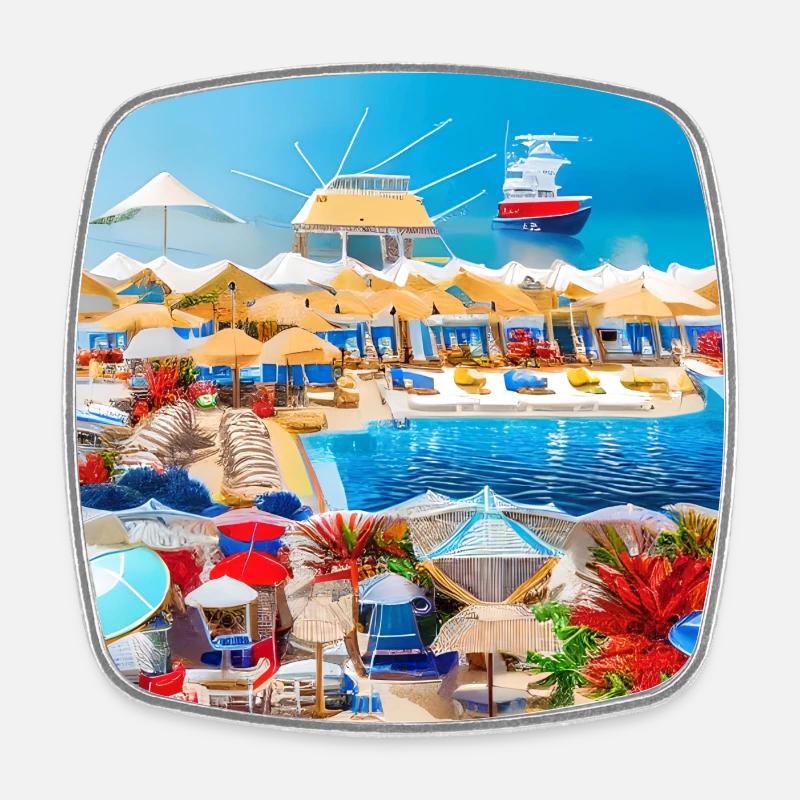 spending sunny holiday at sea side - Square fridge magnet - white