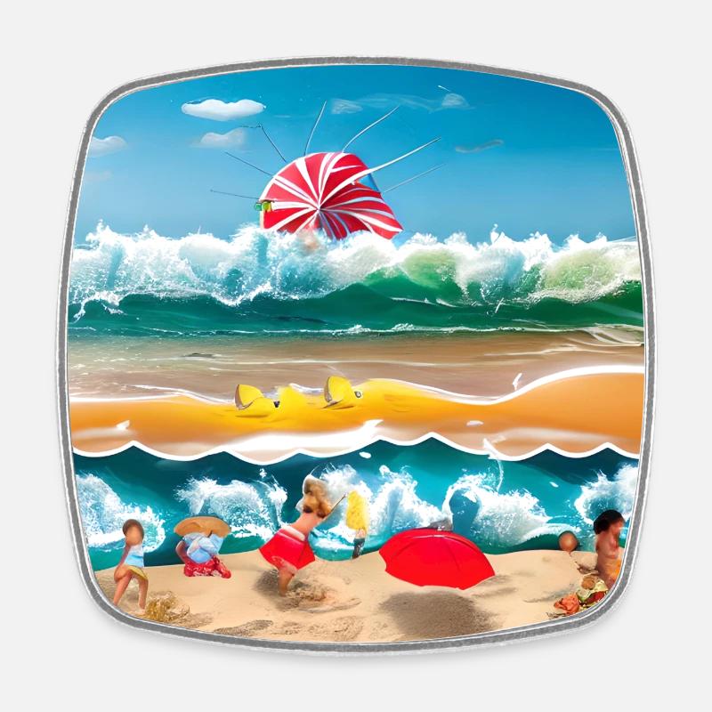 children playing at sea side - Square fridge magnet - white