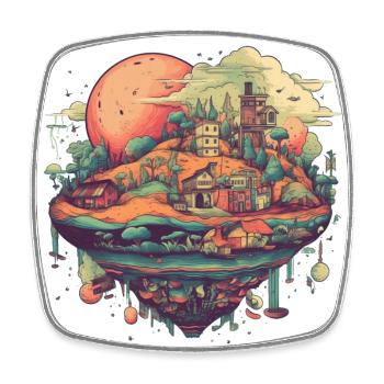 Surrealistic flying village in colorful - Square fridge magnet - white - Front