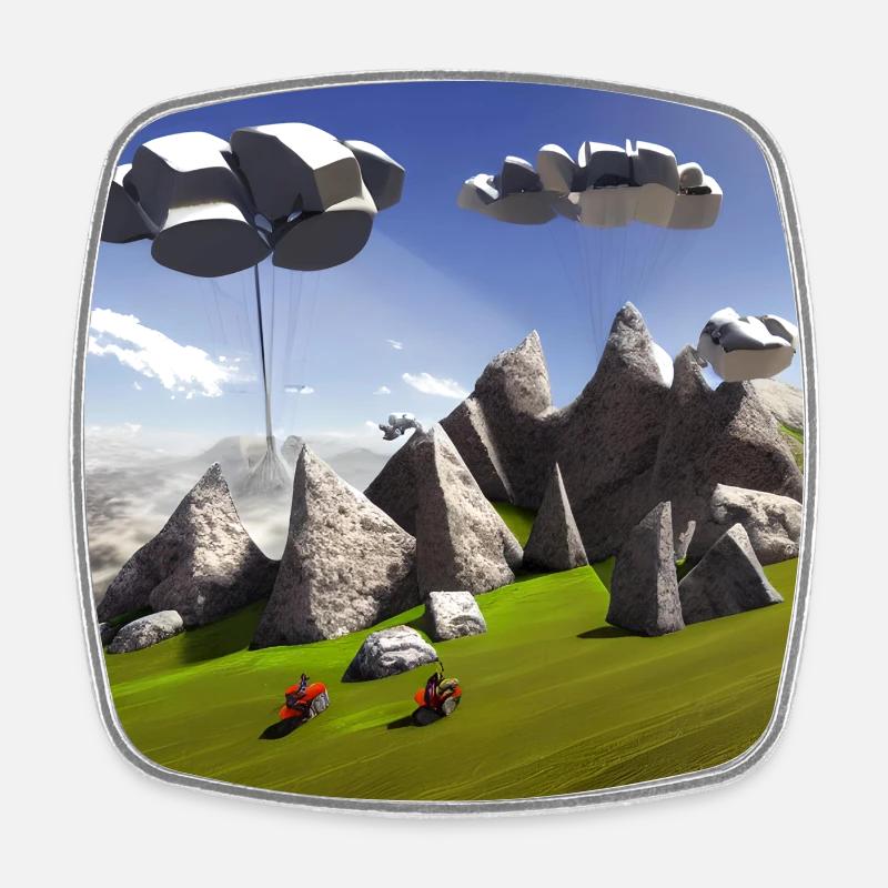 bicicle in the mountain with sunny sky and crashed - Square fridge magnet - white