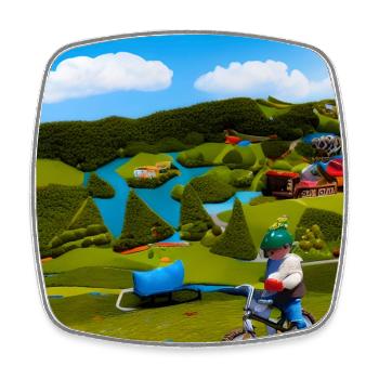 child riding bike in the mountain sunny day - Square fridge magnet - white - Front