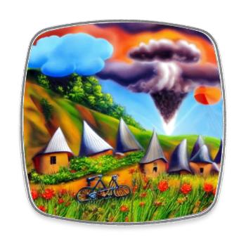 childhood with bicycle in summer mountain - Square fridge magnet - white - Front