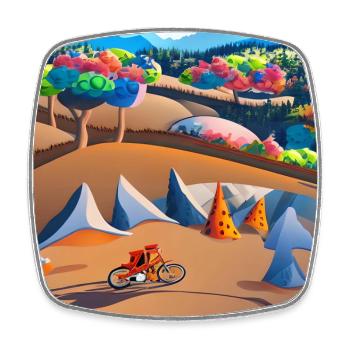 bike in sunny mountains - Square fridge magnet - white - Front