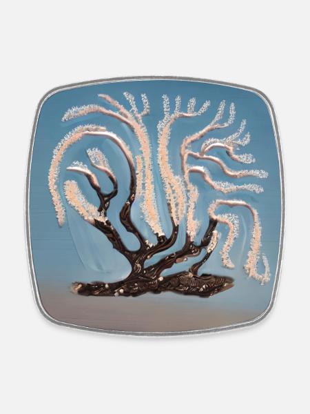 old flowering tree during sunny spring day - Square fridge magnet - white