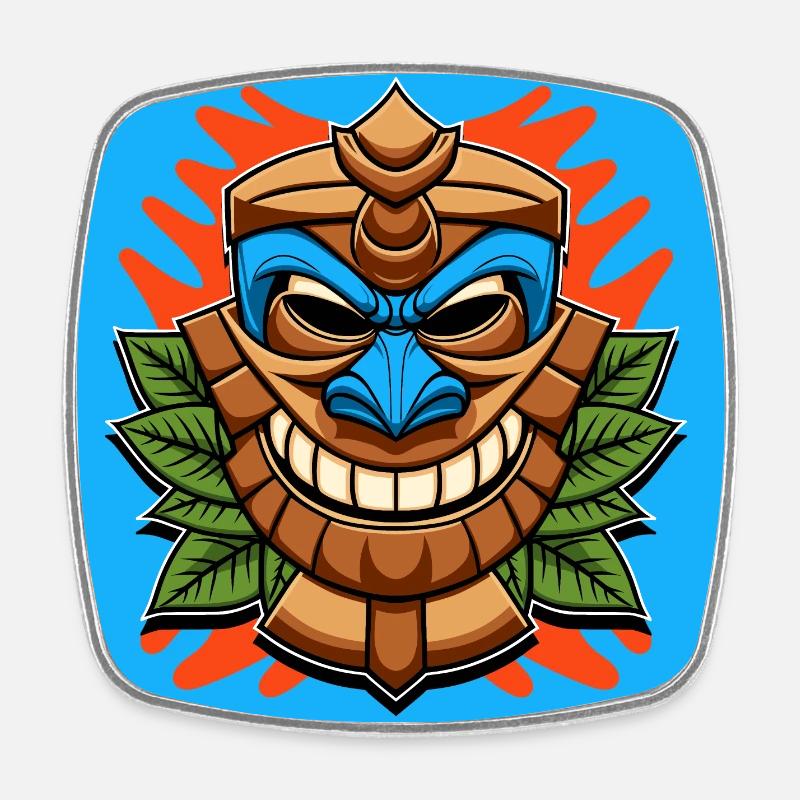 Tiki Statue - Magnet carré - blanc