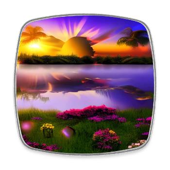 Sun setting over water - Square fridge magnet - white - Front