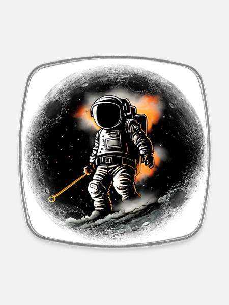 Astronaut on planet - Square fridge magnet - white