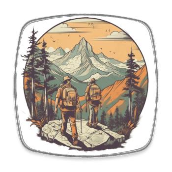 Cool hiker motif - hiking in the mountains - Square fridge magnet - white - Front