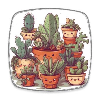 Succulentes mignonnes comme comiques dans des pots en céramique - Magnet carré - blanc - Devant
