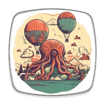 Motif surréaliste, île de poulpe avec ballons - Magnet carré - blanc - Devant