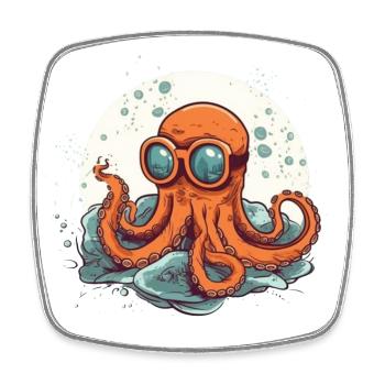 Nerdy Comic Oktopus mit Brille - Viereckiger Kühlschrankmagnet - Weiß - Vorne