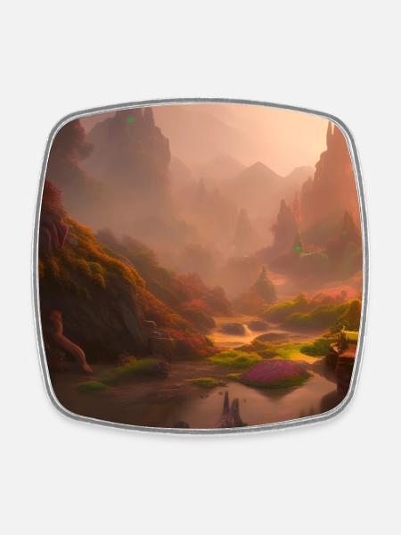 fantasy landscape - Square fridge magnet - white