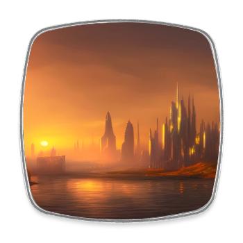 City skyline across the water at sunset - Viereckiger Kühlschrankmagnet - Weiß - Vorne