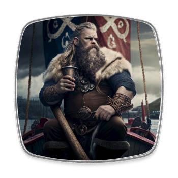 Vikings avec une cruche d’hydromel sur son navire - Magnet carré - blanc - Devant