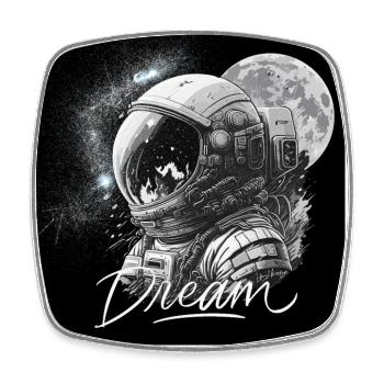 Rêve Astronaute fond lunaire - noir et blanc - Magnet carré - blanc - Devant
