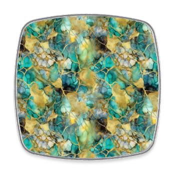 Alcohol Ink Art Ink Art Marbled Green Turquoise - Square fridge magnet - white - Front