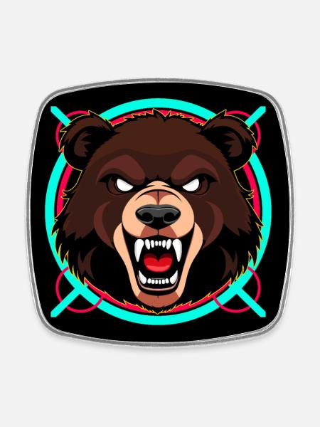 Angry Bear - Square fridge magnet - white
