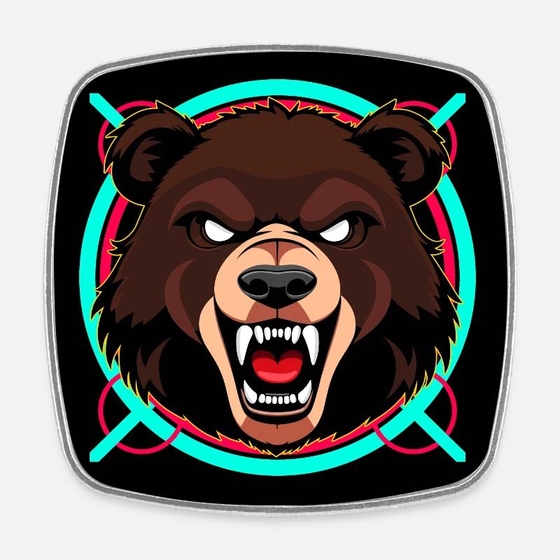 Angry Bear - Square fridge magnet - white