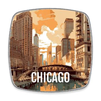 Chicago au coucher du soleil - Magnet carré - blanc - Devant