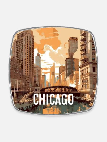 Chicago at sunset - Square fridge magnet - white