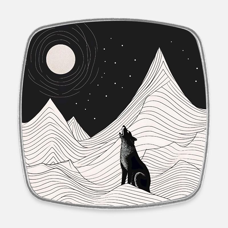 Le loup hurle à la lune - Magnet carré - blanc