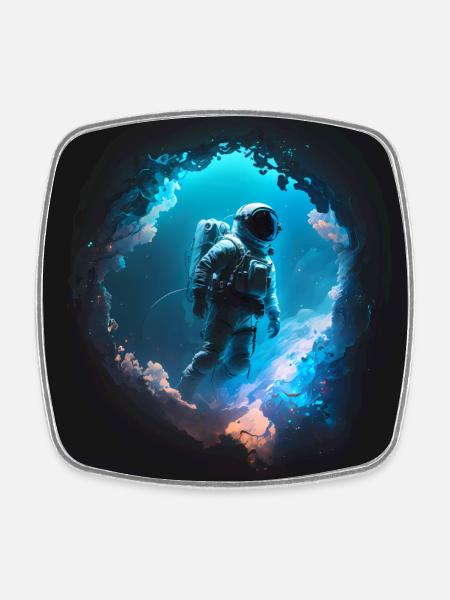 Astronaut in Space Artwork - Square fridge magnet - white
