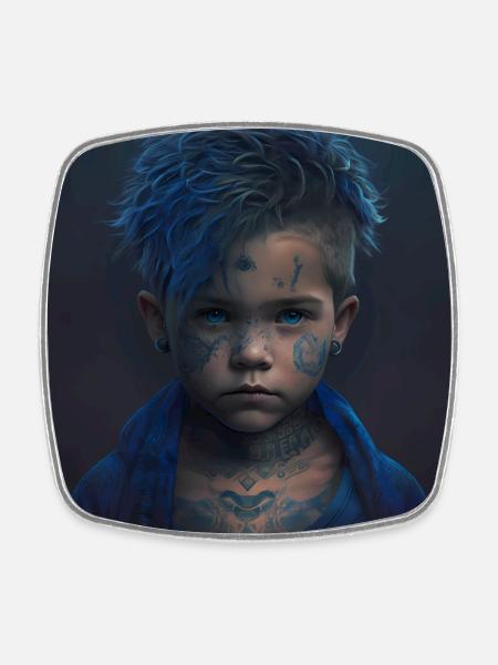 Kinder mit Tattoos Artwork - Viereckiger Kühlschrankmagnet - Weiß