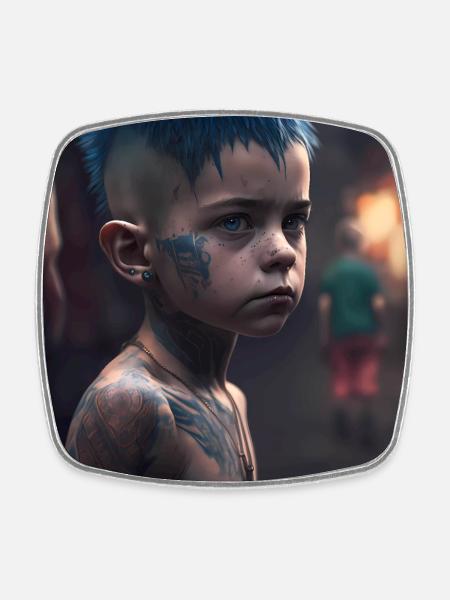 Children with tattoos artwork - Square fridge magnet - white
