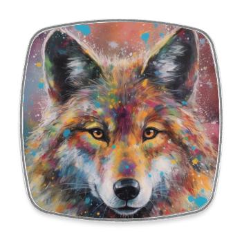 Modern & Colourful Wolf Wall Art by Bodhi - Square fridge magnet - white - Front