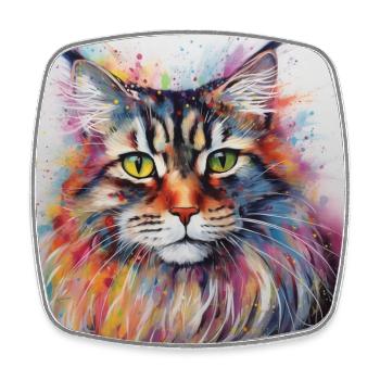 Colourful Maine Coon Cat - Square fridge magnet - white - Front