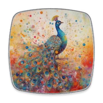 Modern & Colourful Peacock Wall Art by Bodhi - Square fridge magnet - white - Front