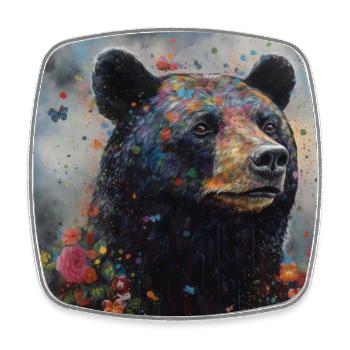 Modern & Colourful Black Bear Wall Art by Bodhi - Square fridge magnet - white - Front