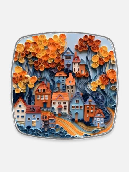 Paper City - Square fridge magnet - white