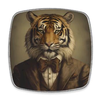 Tiger in a Suit - Victorian 1800s Style - Square fridge magnet - white - Front