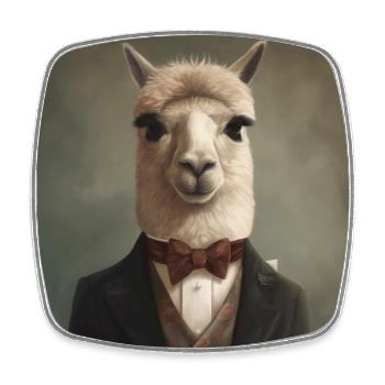 Alpaca in a Suit - Victorian 1800s Style - Square fridge magnet - white - Front