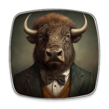 Buffalo in a Suit - Victorian 1800s Style - Square fridge magnet - white - Front